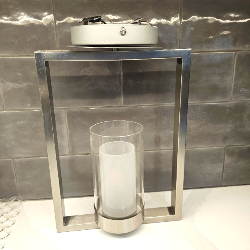 Nickel Led Pendant Light Fixture Double Glass Contemporary  Model Nickel Base